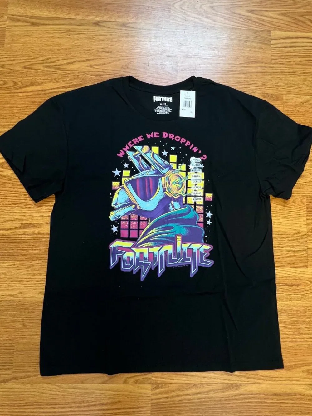 Fortnite DJ Yonder T-Shirt Mens XL Black Where We Droppin Retro Gaming Graphic